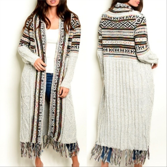 Cardigan with multi color print -beige - Picture 3 of 4